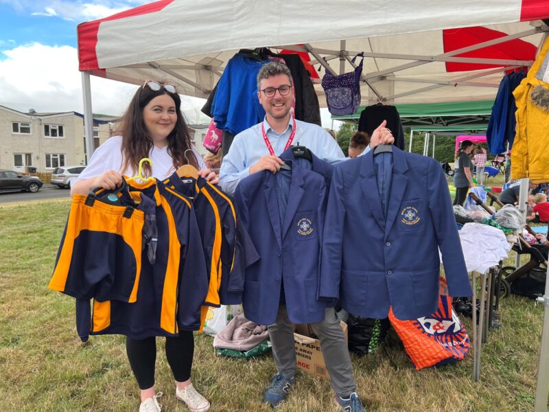 Cllr Matthew Dorrance and Cllr Michaela Davies with the Swop Shop at Uplands Field.