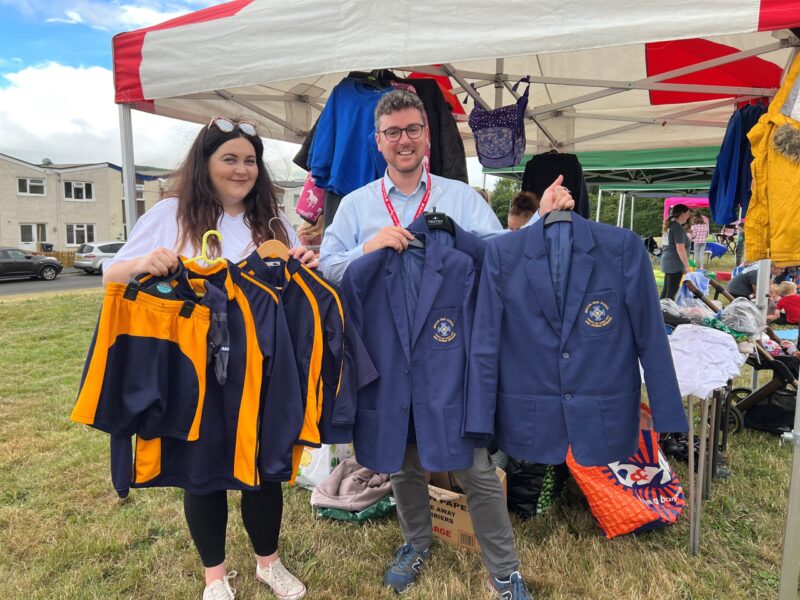 Cllr Matthew Dorrance and Cllr Michaela Davies with the Swop Shop at Uplands Field. 